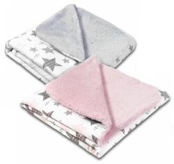 Kidizi Set 2 paturici duble pufoase cu doua fete 100x78 cm Kidizi Fluffy Pink Stars (103402 + 103372)