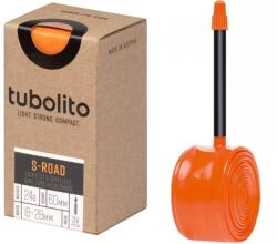 Tubolito S-Tubo Road 622 x 18-28 (700 x 18-28C) országúti TPU belső gumi, ultrakönnyű, FV60 (60 mm hosszú fekete presta szeleppel), 24g, narancssárga gumi
