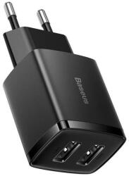 Baseus Hálózati töltő adapter, 10.5W, 2 x USB aljzat, gyorstöltés, Baseus Compact, fekete (RS124914) (RS124914)