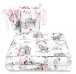 Baby Shop 4 részes babaágynemű - szivárványos elefánt rózsaszín - babyshopkaposvar