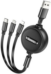  USB töltő- és adatkábel 3in1, USB Type-C, Lightning, microUSB, 100 cm, 2000mA, lapos, feltekerhető, Hoco X75, fekete