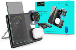 Hoco Qi univerzális vezeték nélküli töltő állomás Samsung Watch órához - HOCO CQ2 3in1 Wireless Charger Phone + Samsung Watch + Headset - fekete