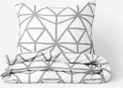 Goldea lenjerie de pat de lux din bumbac satinat - forme geometrice gri pe alb 140 x 220 și 70 x 90 cm