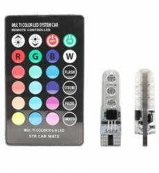  Set 2 becuri cu LED, T10, RGB, 12V, 5W, cu telecomanda, 196797