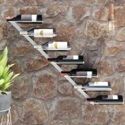 vidaXL Suport sticle de vin, de perete, 7 sticle, alb, metal (340896) - comfy