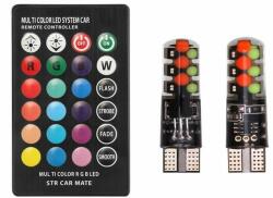  Set 2 becuri cu LED, siliconate, T10, RGB, 12V, cu telecomanda, 196798