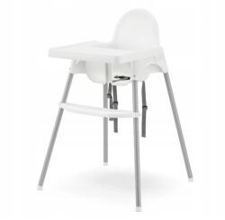  Antilop szék, magas asztal babáknak és gyerekeknek, biztonsági övvel, tálcával és lábtartóval, fehér (Ant001)