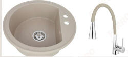 Casa Blanca+ferro Set chiuveta bucatarie granit CASA BLANCA RONDO cu 1 cuva 51cm NISIP+baterie BZA42P
