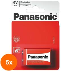 Panasonic Set 5 x Baterie Panasonic Red Zinc Carbon 6F22RZ 9V/1BP, 1 Buc / Blister (ROC-5xMAGTISS0021) Baterii de unica folosinta