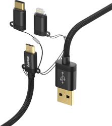 Hama 3in1 adatkábel, microUSB / Type-C / Lightning csatlakozóval, fekete