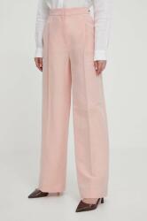 Barbour nadrág vászonkeverékből rózsaszín, magas derekú széles - rózsaszín 38