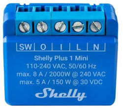 Shelly PLUS 1 MINI egy áramkörös Wi-Fi + Bluetooth okosrelé (ALL-REL-PLUSMINI1)
