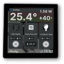 Shelly Wall Display Wi-Fi+Bluetooth villanykapcsoló + színes érintőképernyős vezérlőpanel (fekete) (ALL-KAP-WDB)