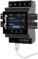 Shelly Pro 4PM Dual Cover - 2 motoros redőny vezérlésére szolgáló WiFi + Ethernet + Bluetooth okosrelé, kapcsolóbemenettel, DIN-sínre szerelhető (ALL-REL-PRO4DUAL)