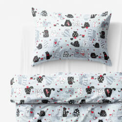Goldea lenjerie de pat pentru copii din 100% bumbac - pisici comice pe gri 140 x 200 și 50 x 70 cm