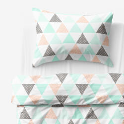 Goldea lenjerie de pat pentru copii din 100% bumbac - triunghiuri turcoaz-somon 140 x 200 și 50 x 70 cm