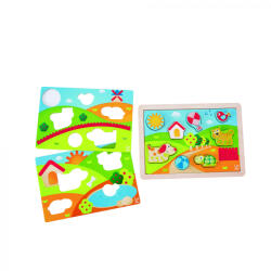 Hape Puzzle din lemn 3 in 1 - Pepe si prietenii (E1601A) - jucariipentrucopil Puzzle