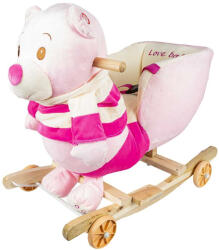 HOC Balansoar pentru bebelusi, Ursulet, lemn + plus, cu rotile, roz, 55 cm (30792)