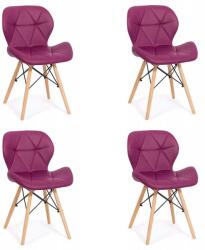 CHAIRS-ON Set 4 scaune de bucatarie din piele si lemn-mov
