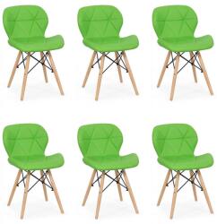 CHAIRS-ON Set 6 scaune de bucatarie din piele si lemn-verde