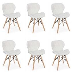 CHAIRS-ON Set 6 scaune de bucatarie din piele si lemn-alb