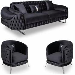 Chairs Deco Set 3 canapea Bella cu 2 fotolii argintiu-negru