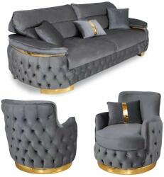 Chairs Deco Set 3 canapea Rio Lux cu 2 fotolii catifea gri