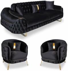 Chairs Deco Set 3 canapea Bella cu 2 fotolii auriu-negru