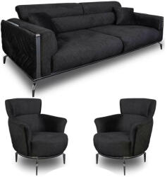 Chairs Deco Set 3 canapea Velotti cu 2 fotolii catifea neagră-argintiu