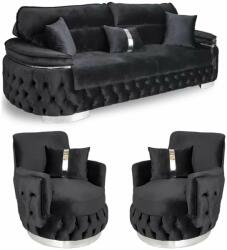 Chairs Deco Set 3 canapea Rio Lux cu 2 fotolii catifea neagră