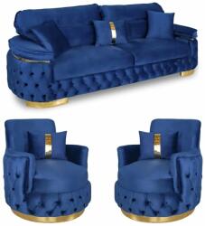 Chairs Deco Set 3 canapea Rio Lux cu 2 fotolii catifea albastră