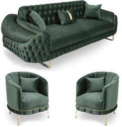 Chairs Deco Set 3 canapea Bella cu 2 fotolii auriu-verde