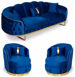 Chairs Deco Set 3 canapea Rio Clasic cu 2 fotolii catifea albastră Canapea