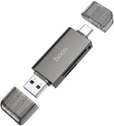 Hoco Cititor de Carduri USB/Type-C 3.0 la MicroSD, SD, Hoco (HB39), Metal Gray