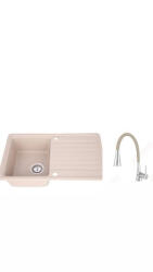 Casa Blanca+ferro Set chiuveta bucatarie granit CASA BLANCA VERA 1 cuva si picurator 76X46 NISIP+baterie BZA42P