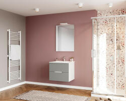 Savinidue Iris 60cm-es 2 fiókos fürdőszobaszekrény világos szürke & fehér tölgy + mosdó - smartbutor