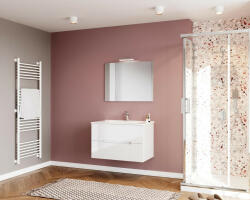 Savinidue Iris 80cm-es 2 fiókos fürdőszobaszekrény fényes fehér + mosdó - smartbutor