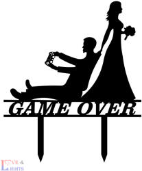 Love & Lights Videójátékos esküvői tortadísz - Game Over design, egyedi felirattal