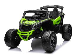 Beneo Mașină electrică Can-am Maverick cu 1 loc, tracțiune 4X4, verde, suspensie independentă, telecomandă 2, 4 Ghz, 4 motoare de 35 W, roți EVA, scaun din piele, player MP3 cu intrare USB/AUX, Model cu lic