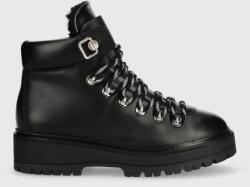 Tommy Hilfiger bokacsizma Leather Outdoor Flat Boot fekete, női, enyhén téliesített, platformos - fekete Női 38