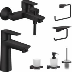 Hansgrohe Set baterie cada si baterie lavoar Hansgrohe Talis cu accesorii Hansgrohe AddStoris, negru (C26773)