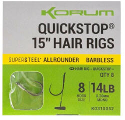 Korum 15" Big Fish Hair Rigs W/Quickstops 38cm Size 8 Füles Szakáll Nélküli Monofil Előkötött Horog 8db (K0310052)