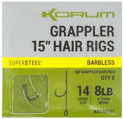 Korum Grappler Hair Rigs 15" 14 Szakáll Nélküli Füles Monofil Előkötött Horog 8db (K0310161)
