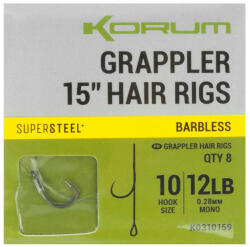 Korum Grappler Hair Rigs 15" 10 Szakáll Nélküli Füles Monofil Előkötött Horog 8db (K0310159)