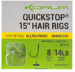 Korum 38cm Big Fish Hair Rigs W Quickstops Size 14 Füles Szakáll Nélküli Monofil Előkötött Horog (K0310055)