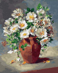 Ipicasso Set pictura pe numere, cu sasiu, Flori albe in ulcior, 40x50 cm (PC4050465)