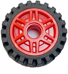 LEGO® 13971c01c5 - LEGO piros csillag mintájú 18 x 8 mm méretű felni belső peremmel, 23mm x 7mm fekete gumival (13971c01c5)