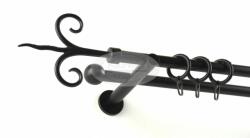  Kecskemét fekete 2 rudas fém karnis szett - modern tartóval - 200 cm