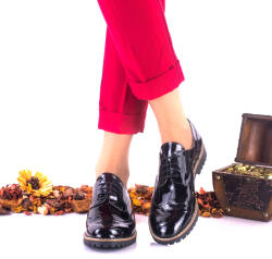 Pantofi dama casual din piele naturala lacuita cu siret NA239NL - ellegant