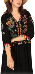 Ie traditionala Rochie de dama cu ciucuri brodate din tesatura de vascoza - negru